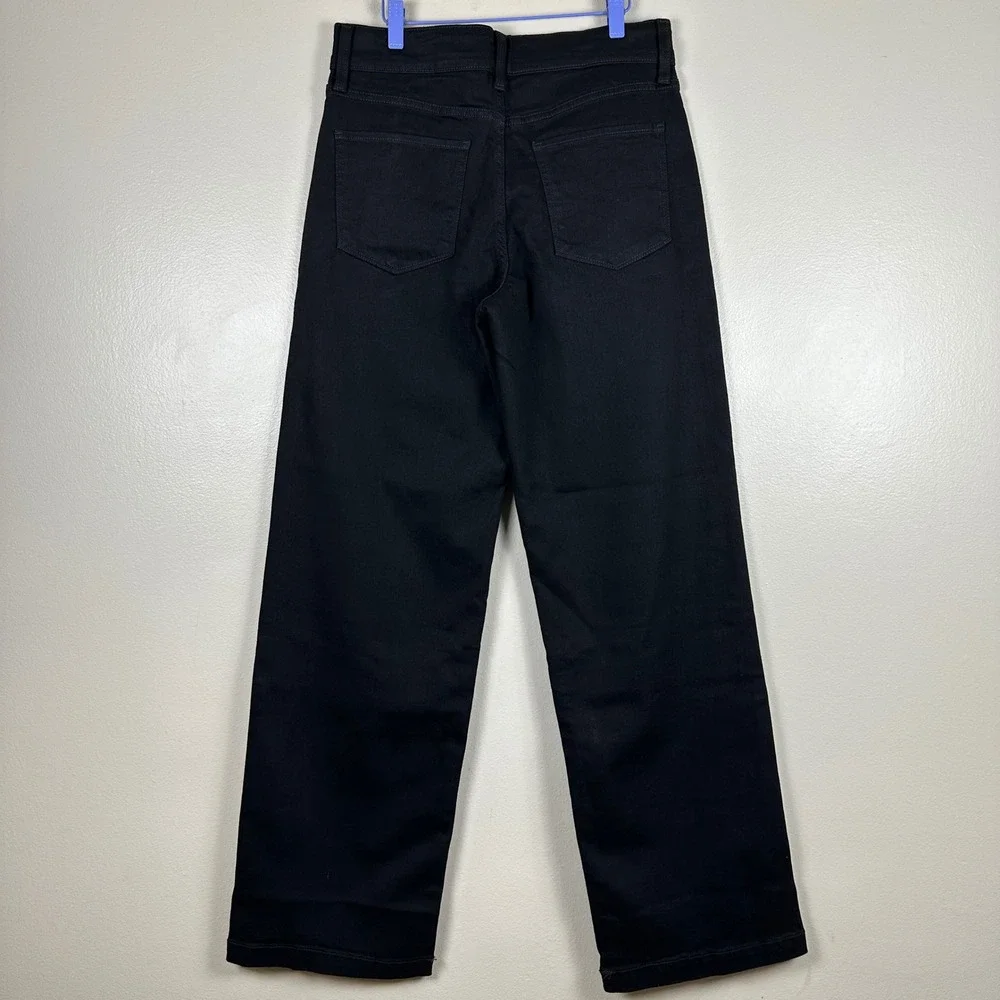 St. John's Bay Women's 6 Long Wide Leg Pants Black High Rise Comfort Waist NEW